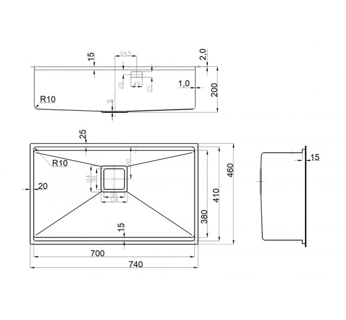 Кухонна мийка FABIANO Quadro Center 74 Celldecor