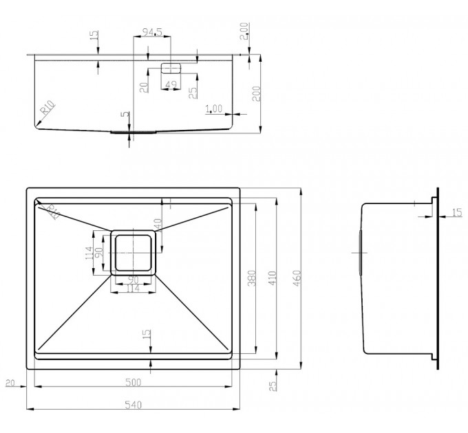 Кухонна мийка FABIANO Quadro Center 54 Celldecor Nano Graphite
