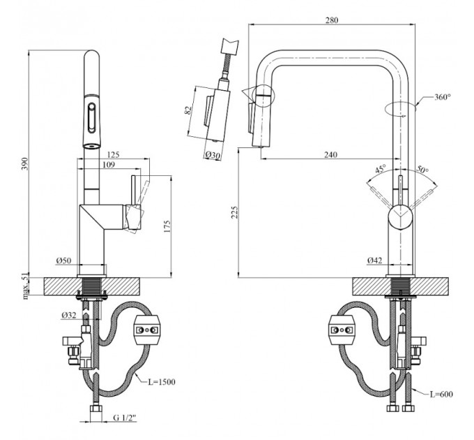 Кухонний змішувач KRONER Element 296569B-3801 Чорний
