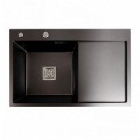 Кухонна мийка PLATINUM 78*50B L PVD Black Handmade (два отвори ,квадратний сифон 3.0/1.0)