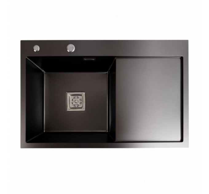 Кухонна мийка PLATINUM 78*50B L PVD Black Handmade (два отвори ,квадратний сифон 3.0/1.0)
