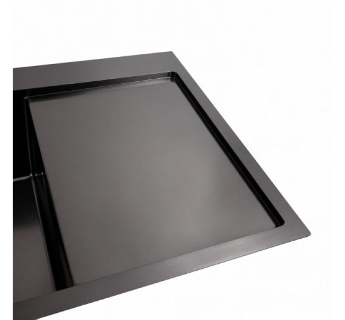 Кухонна мийка PLATINUM 78*50B L PVD Black Handmade (два отвори ,квадратний сифон 3.0/1.0)
