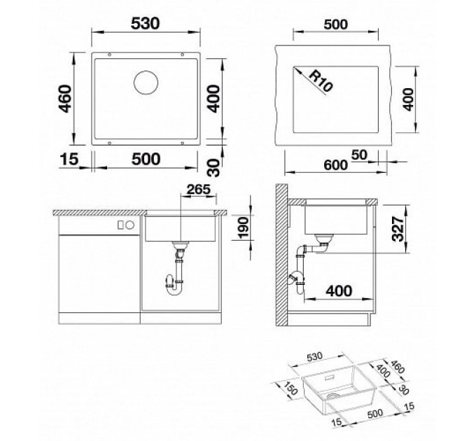 Кухонна мийка BLANCO SUBLINE 500-U сірий бєж 523439