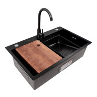 Кухонна мийка PLATINUM CM 75*46B PVD чорна (Work station) Handmade