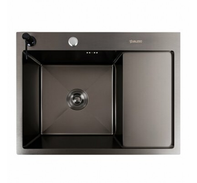 Кухонна мийка VALESO CM 65*50 L чорна PVD Handmade (круглий сифон 3,0/0,8)