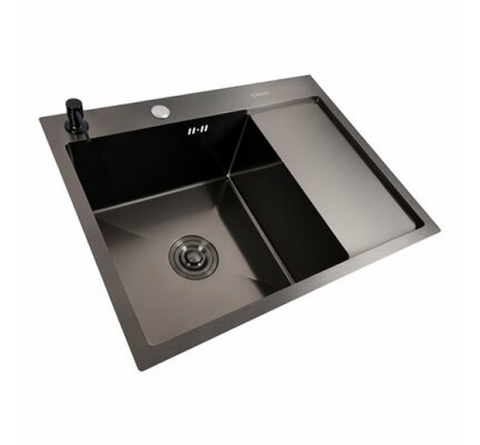 Кухонна мийка VALESO CM 65*50 L чорна PVD Handmade (круглий сифон 3,0/0,8)