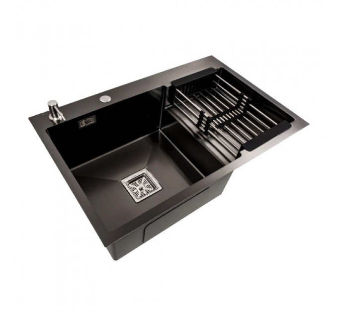 Кухонна мийка PLATINUM 78*50С L PVD Black Handmade (поглиблена полиця)