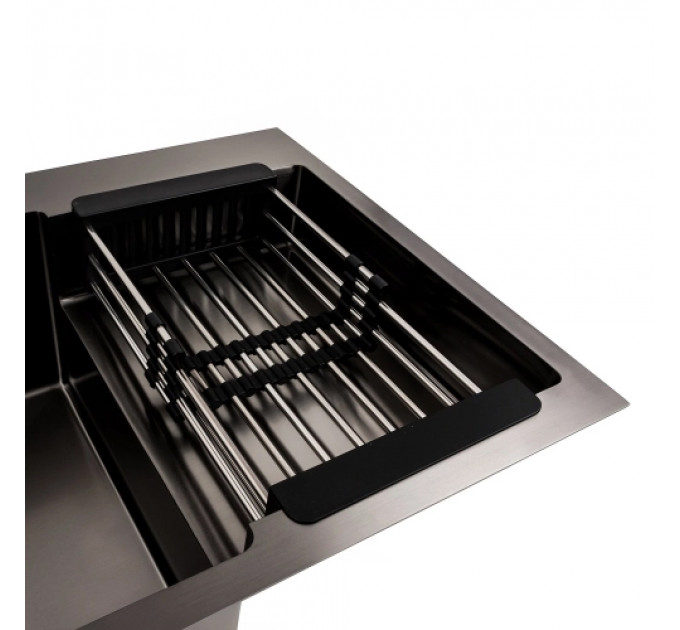 Кухонна мийка PLATINUM 78*50С L PVD Black Handmade (поглиблена полиця)