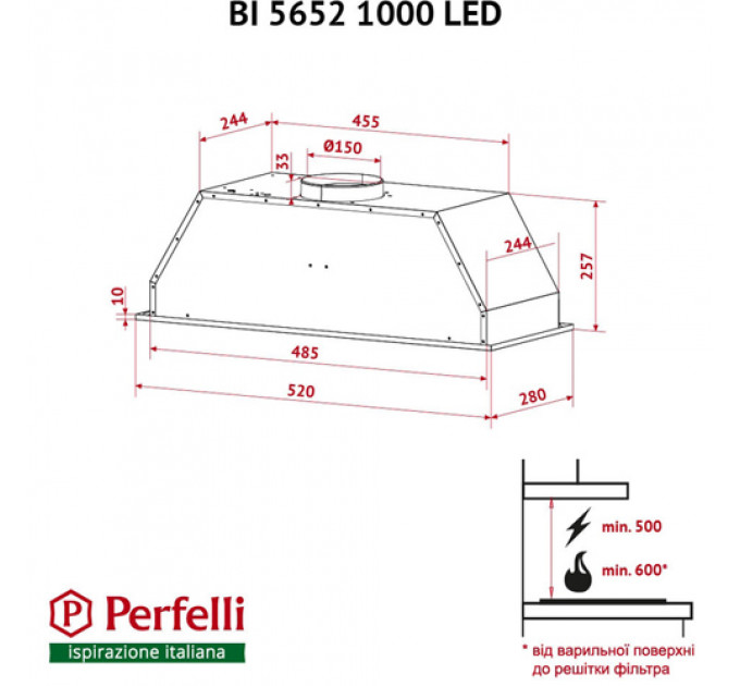 Витяжка PERFELLI BI 5652 WH 1000 LED