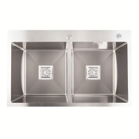Кухонна мийка PLATINUM Handmade HDB 78*48 на дві чаші (квадратний сифон,3.0/1.0)